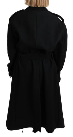Black virgin wool blazer trenchcoat by Dolce & Gabbana, tailored fit with classic lapels and sleek design.