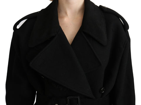 Black virgin wool blazer trenchcoat jacket by Dolce & Gabbana, featuring tailored fit and classic lapel design.