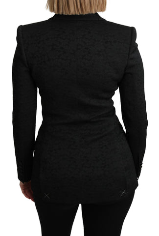 Black brocade single-breasted blazer jacket by Dolce & Gabbana, featuring intricate floral patterns and classic tailored fit.
