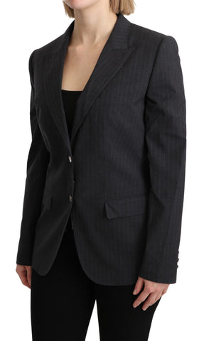 Gray Dolce & Gabbana single-breasted cotton blazer jacket with notch lapels and tailored fit, displayed on a hanger.