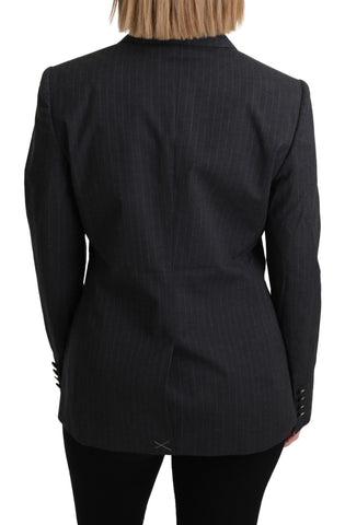 Gray single-breasted cotton blazer jacket by Dolce & Gabbana, shown on a hanger with tailored fit and classic lapel design.
