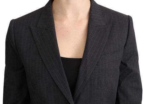 Gray single-breasted cotton blazer by Dolce & Gabbana, tailored fit with notch lapel and button closure, displayed on a hanger.