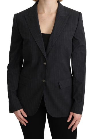 Gray Dolce & Gabbana single-breasted blazer cotton jacket with notch lapels and button closure, shown on a hanger.