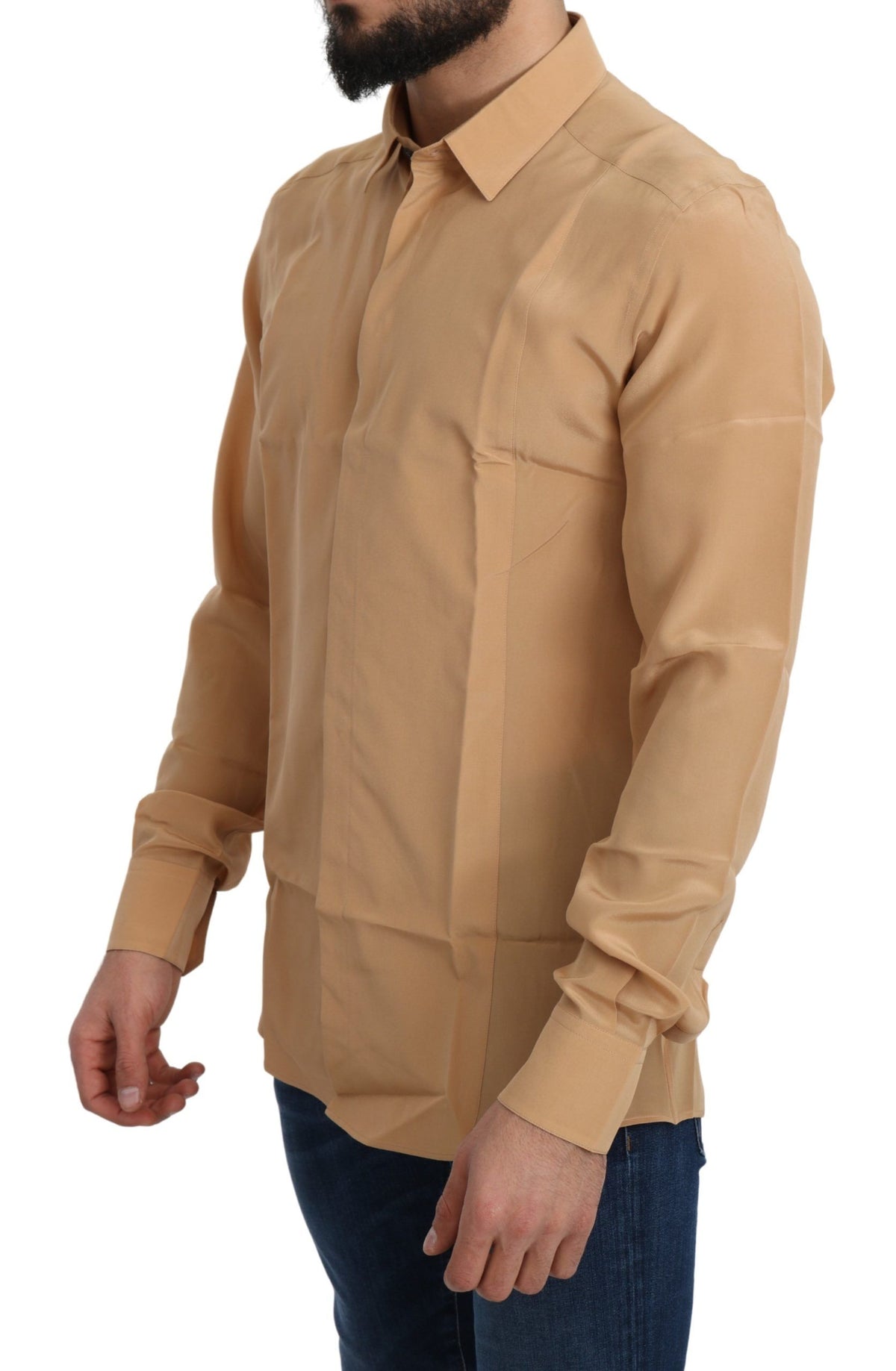 Yellow 100% silk slim fit top by Dolce & Gabbana, featuring a gold sheen and sleek design.