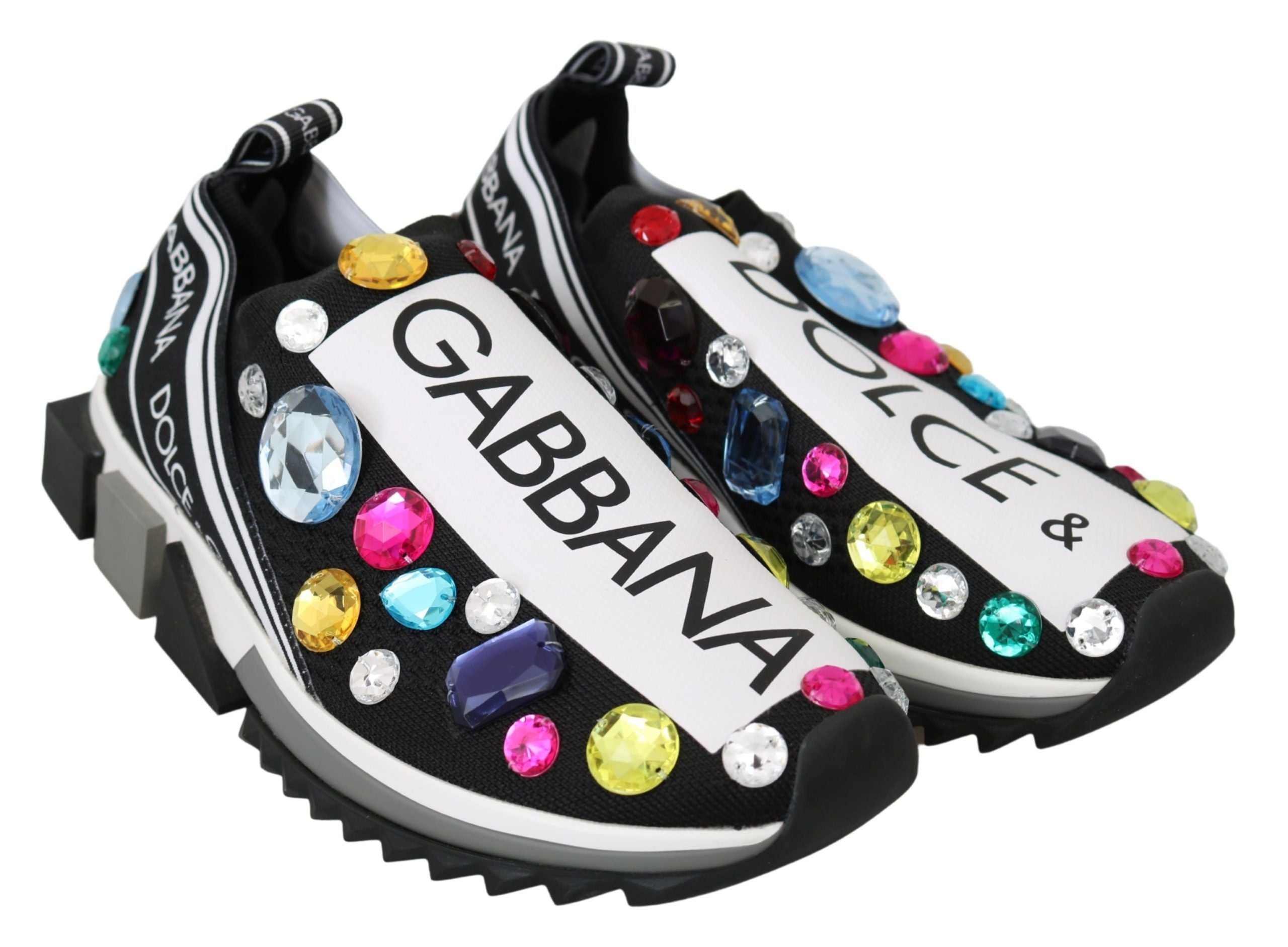 Black multicolor crystal sneakers by Dolce & Gabbana with sparkling embellishments and stylish design.