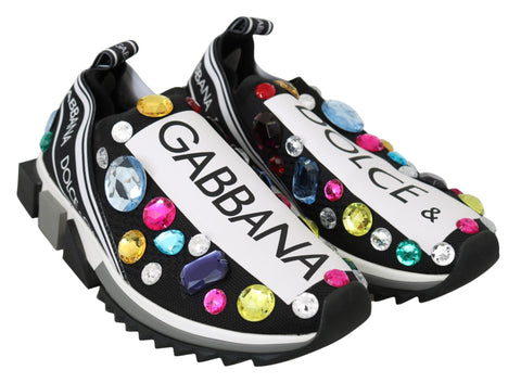 Black multicolor crystal sneakers by Dolce & Gabbana with sparkling embellishments and stylish design.