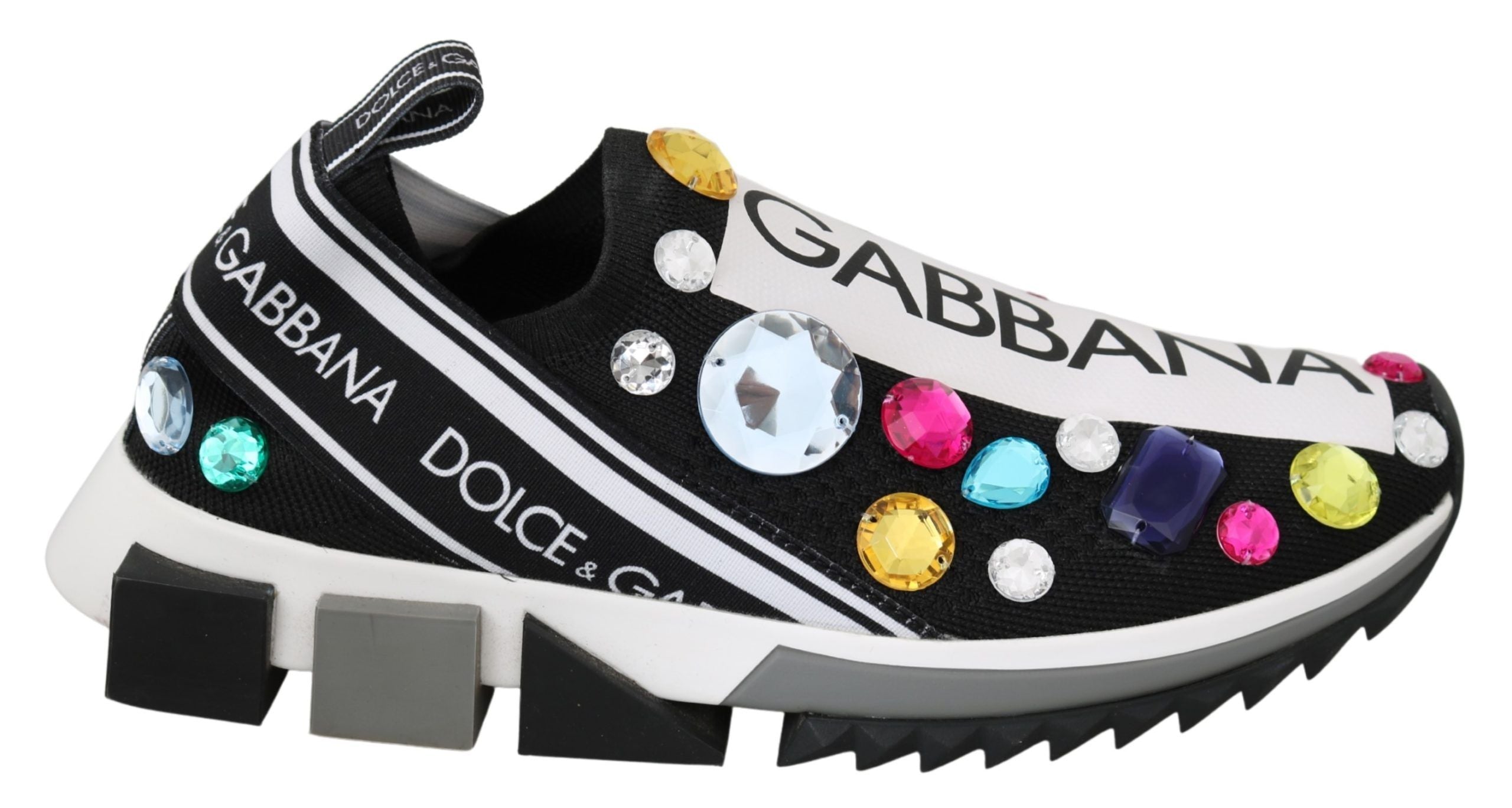 Black multicolor crystal sneakers by Dolce & Gabbana with sparkling embellishments and stylish design.