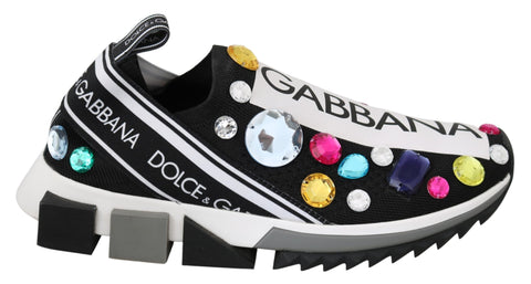 Black multicolor crystal sneakers by Dolce & Gabbana with sparkling embellishments and stylish design.