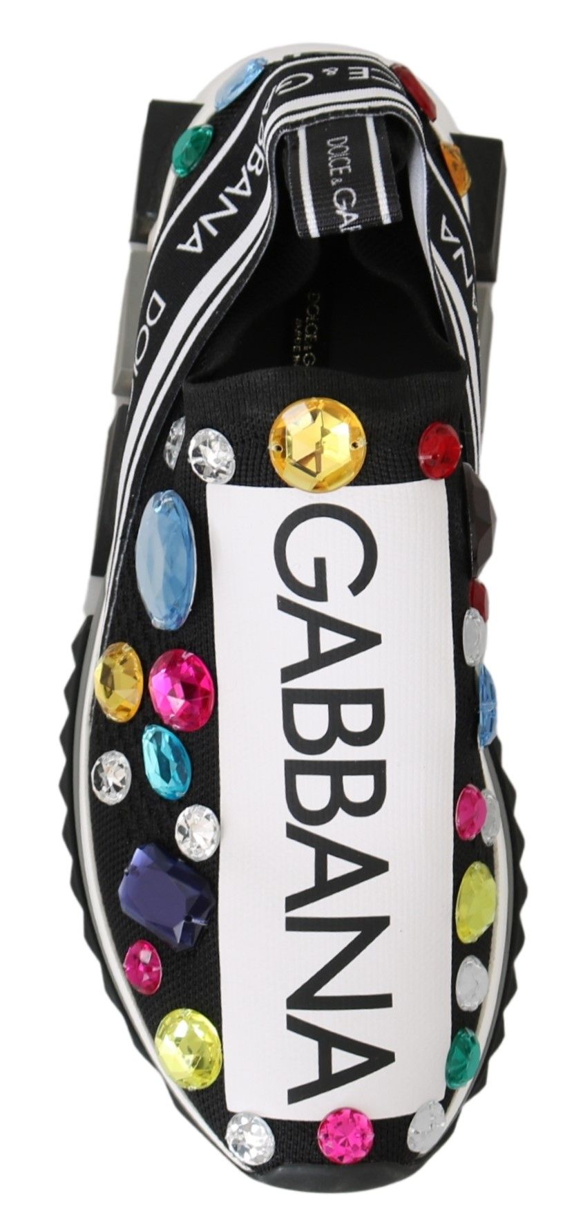Black multicolor crystal sneakers by Dolce & Gabbana with embellished detailing and stylish design.