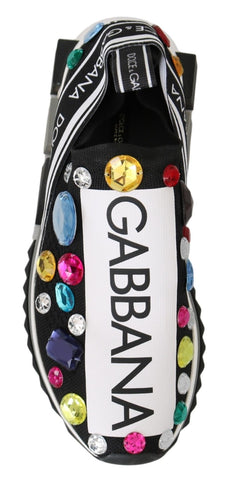 Black multicolor crystal sneakers by Dolce & Gabbana with embellished detailing and stylish design.