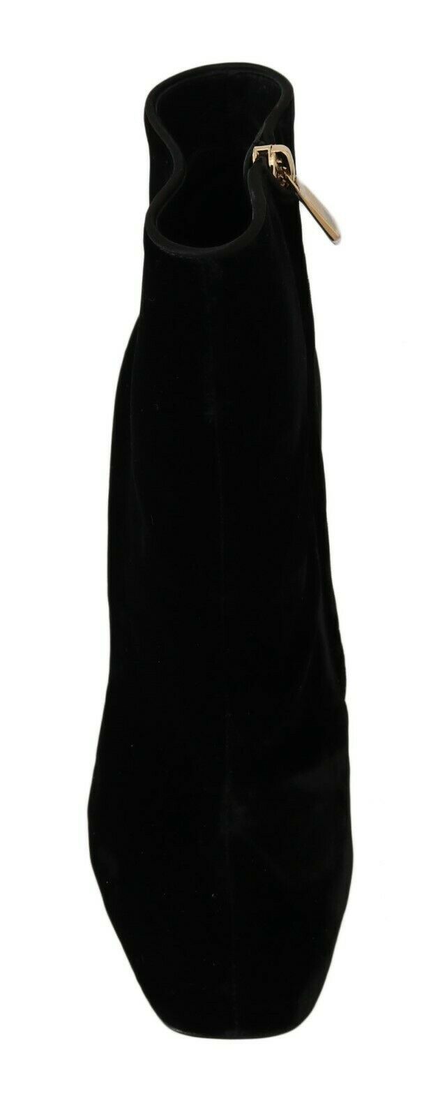 Black velvet square heel shoes with crystal embellishments by Dolce & Gabbana, stylish footwear for elegant occasions.