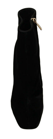 Black velvet square heel shoes with crystal embellishments by Dolce & Gabbana, stylish footwear for elegant occasions.