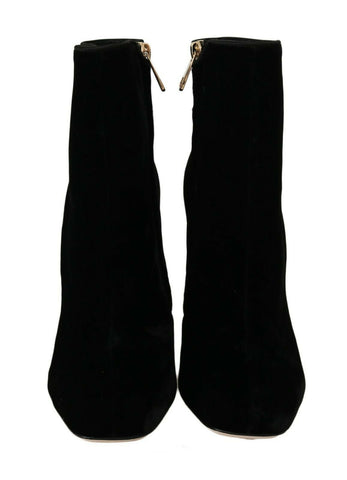 Black velvet square heel shoes with crystal embellishments by Dolce & Gabbana, showcasing elegant footwear design.