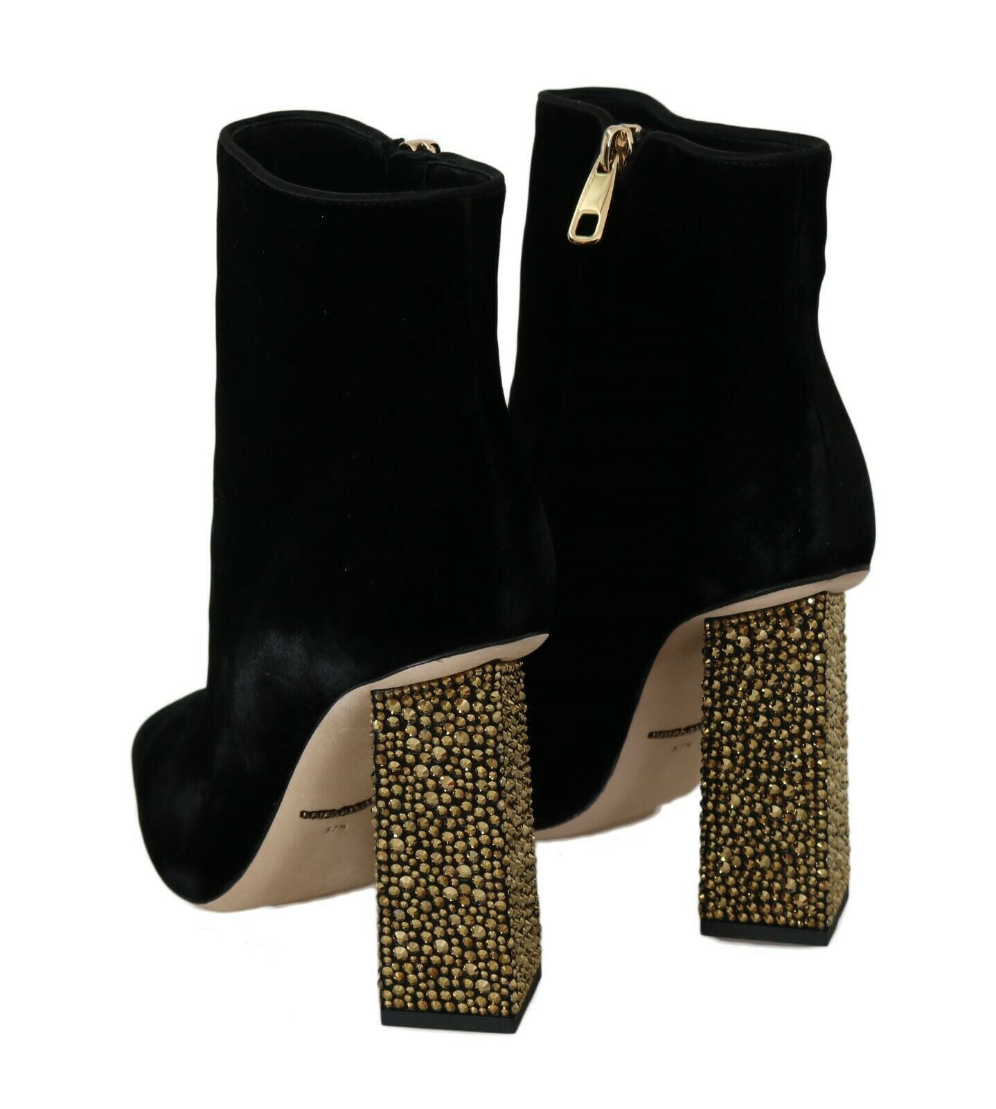 Black velvet crystal square heel shoes by Dolce & Gabbana, featuring elegant design and sparkling embellishments.