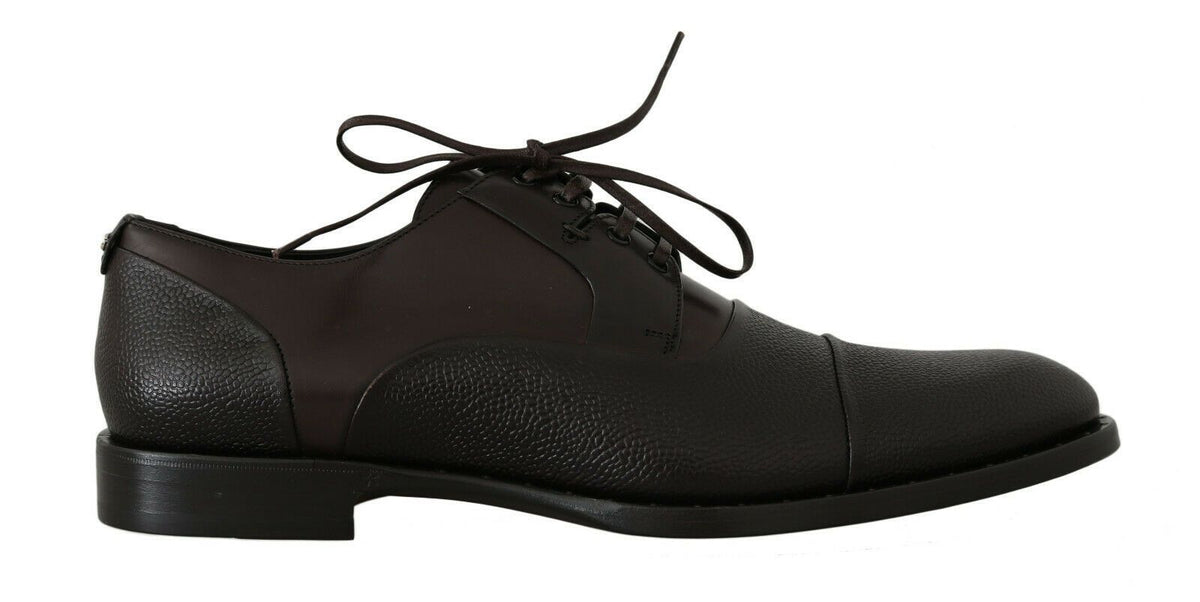 Brown leather lace-up dress shoes for men by Dolce & Gabbana, featuring sleek design and polished finish.