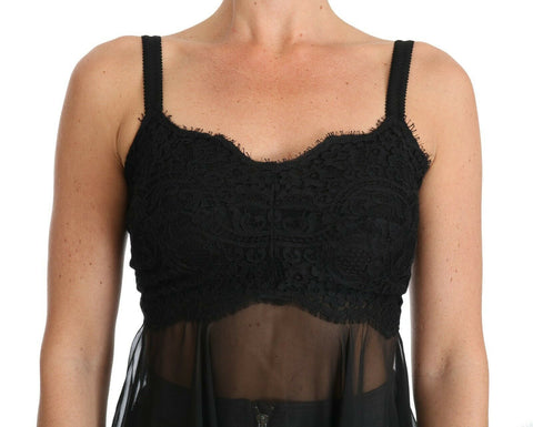 Black silk lace dress chemise lingerie by Dolce & Gabbana, featuring elegant lace details and a sleek, form-fitting design.