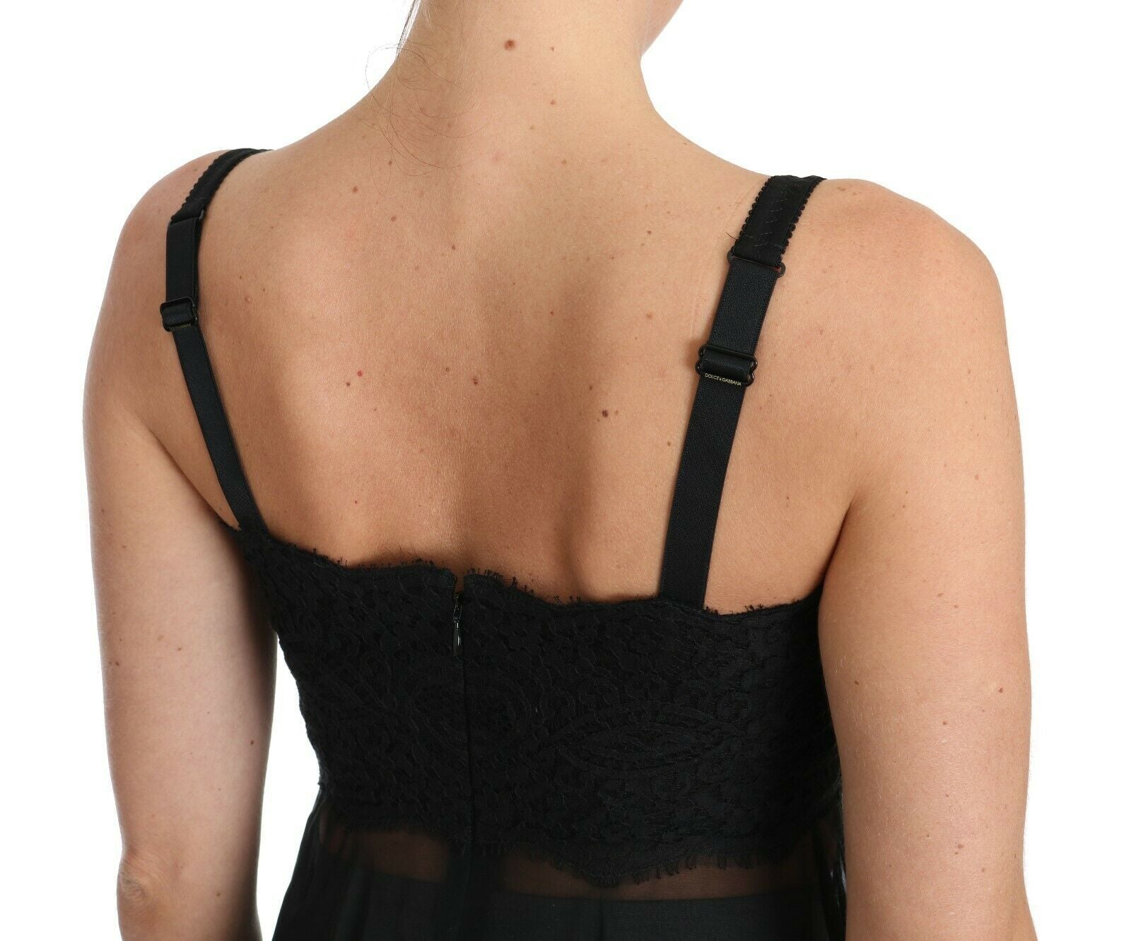 Black silk lace chemise lingerie from Dolce & Gabbana featuring delicate lace details and a sleek, elegant design.
