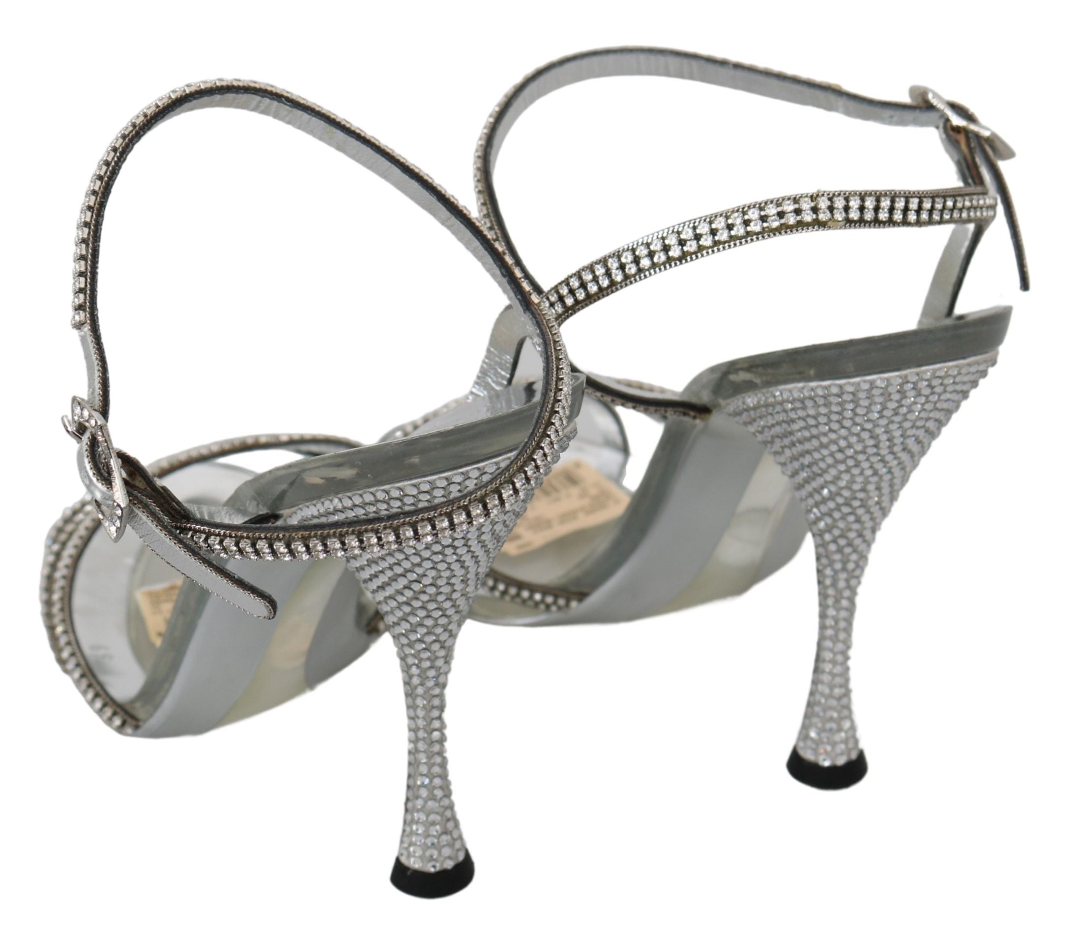 Silver crystal ankle strap sandals by Dolce & Gabbana with elegant straps and sparkling embellishments for a stylish look.