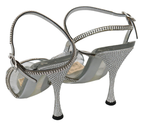 Silver crystal ankle strap sandals by Dolce & Gabbana with elegant straps and sparkling embellishments for a stylish look.