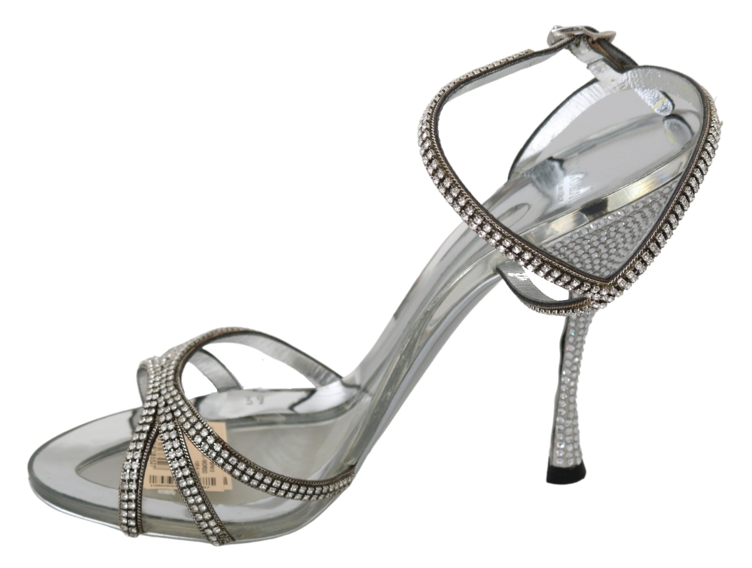 Silver crystal ankle strap sandals by Dolce & Gabbana featuring elegant design and sparkling embellishments, perfect for stylish occasions.