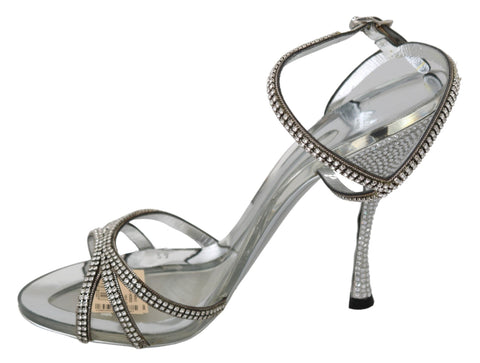 Silver crystal ankle strap sandals by Dolce & Gabbana featuring elegant design and sparkling embellishments, perfect for stylish occasions.