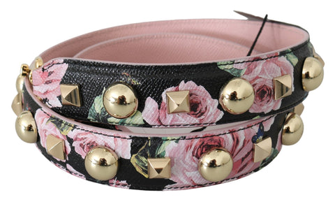 Pink floral leather shoulder strap with stud accents by Dolce & Gabbana, featuring a stylish, floral design and adjustable strap.