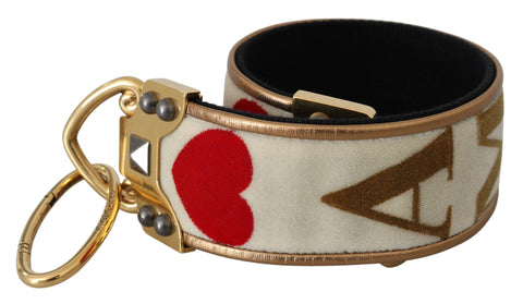 Gold and white textile leather AMORE shoulder strap by Dolce & Gabbana with gold hardware accents.