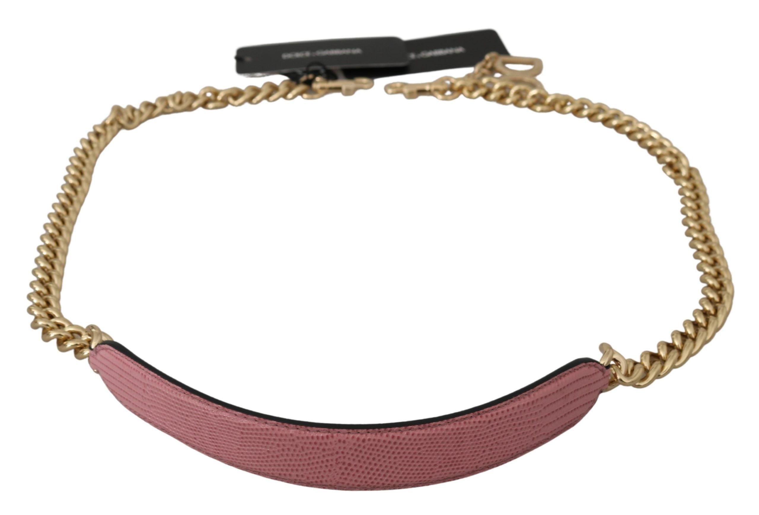 Pink leather shoulder strap with gold chain detail from Dolce & Gabbana, designed as an accessory for handbags or fashion.