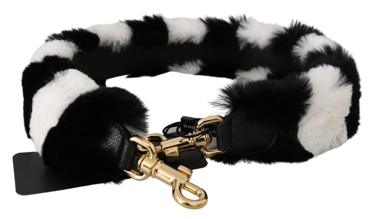 Black and white lapin fur shoulder strap by Dolce & Gabbana, featuring soft plush texture and stylish design.