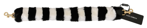 Black and white lapin fur shoulder strap by Dolce & Gabbana with elegant, plush fur detailing and adjustable length.