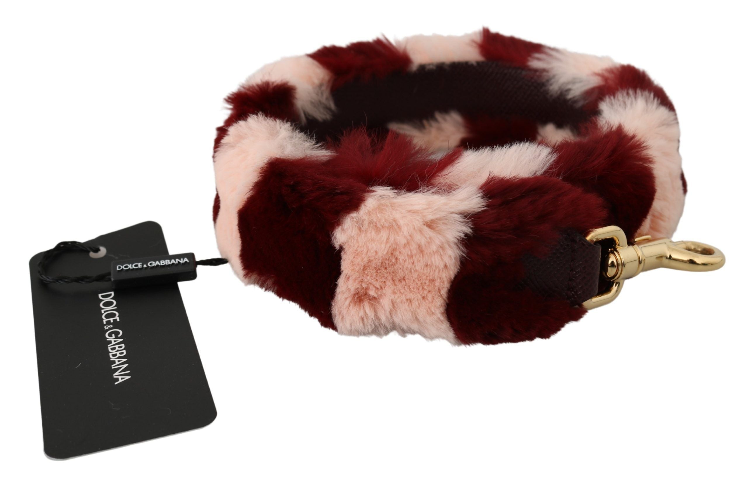 Pink and red lapin fur shoulder strap by Dolce & Gabbana featuring plush texture and elegant design.