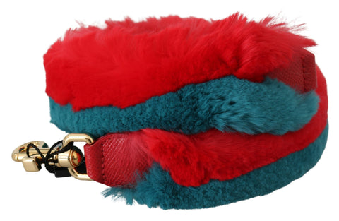 Red and blue rabbit fur leather shoulder strap by Dolce & Gabbana, featuring plush fur accents and adjustable leather details.
