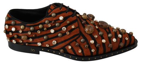 Orange Pony Hair Crystal Dress Brogue Shoes by Dolce & Gabbana featuring intricate crystal embellishments and classic brogue detailing.