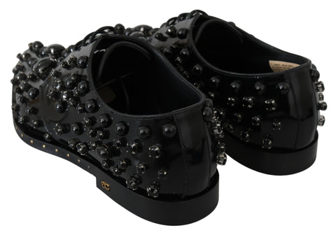Dolce & Gabbana black leather brogue shoes with crystal embellishments, stylish dress shoes for formal occasions.