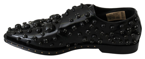 Dolce & Gabbana black leather brogue shoes with crystal embellishments, stylish dress shoes for formal occasions.