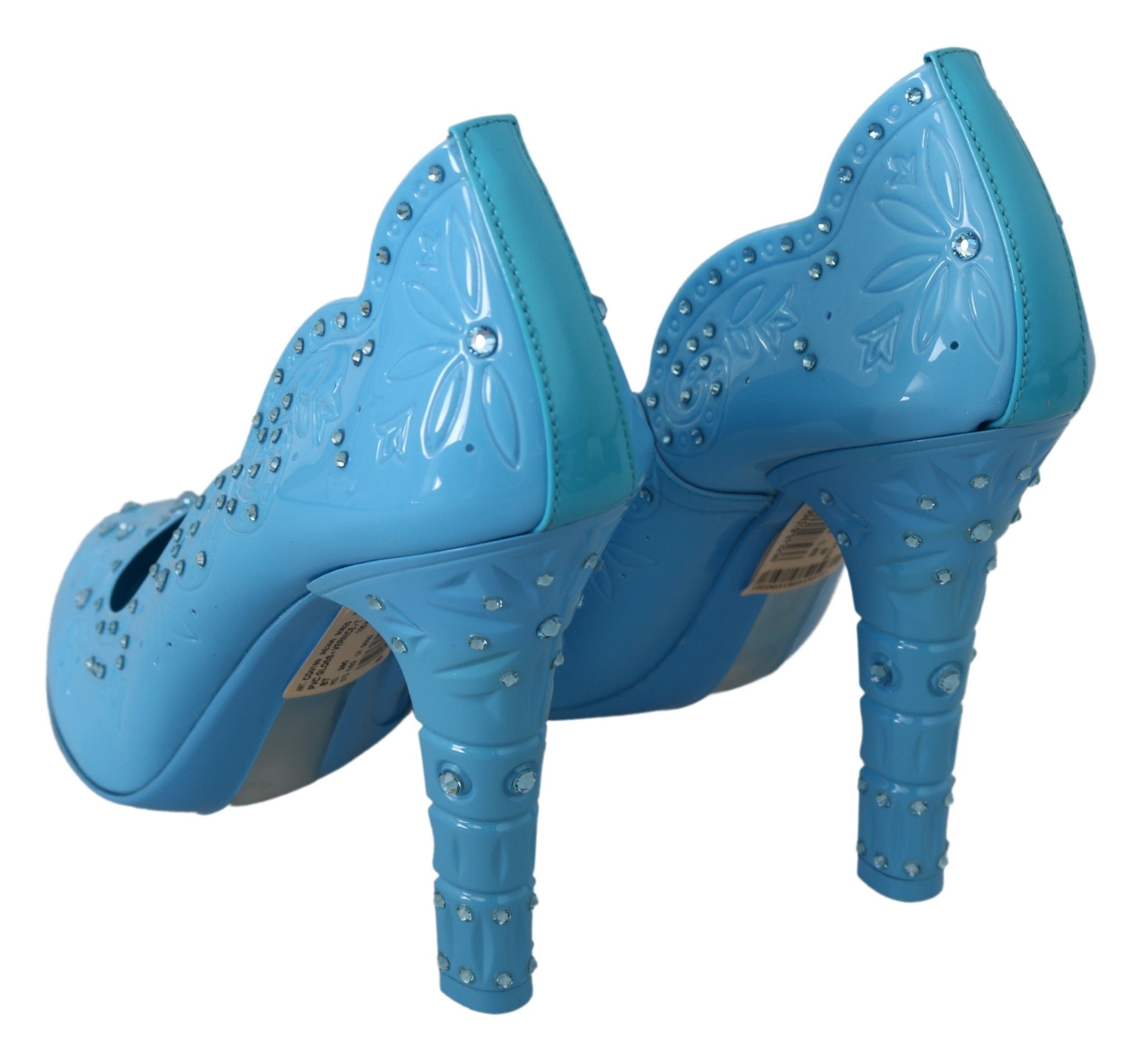 Blue crystal floral Cinderella heels shoes by Dolce & Gabbana with intricate floral details and sparkling crystal embellishments.