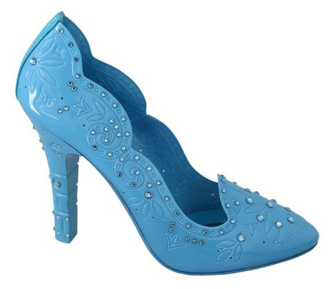 Blue crystal floral Cinderella heels shoes by Dolce & Gabbana featuring intricate flower embellishments and elegant heel design.