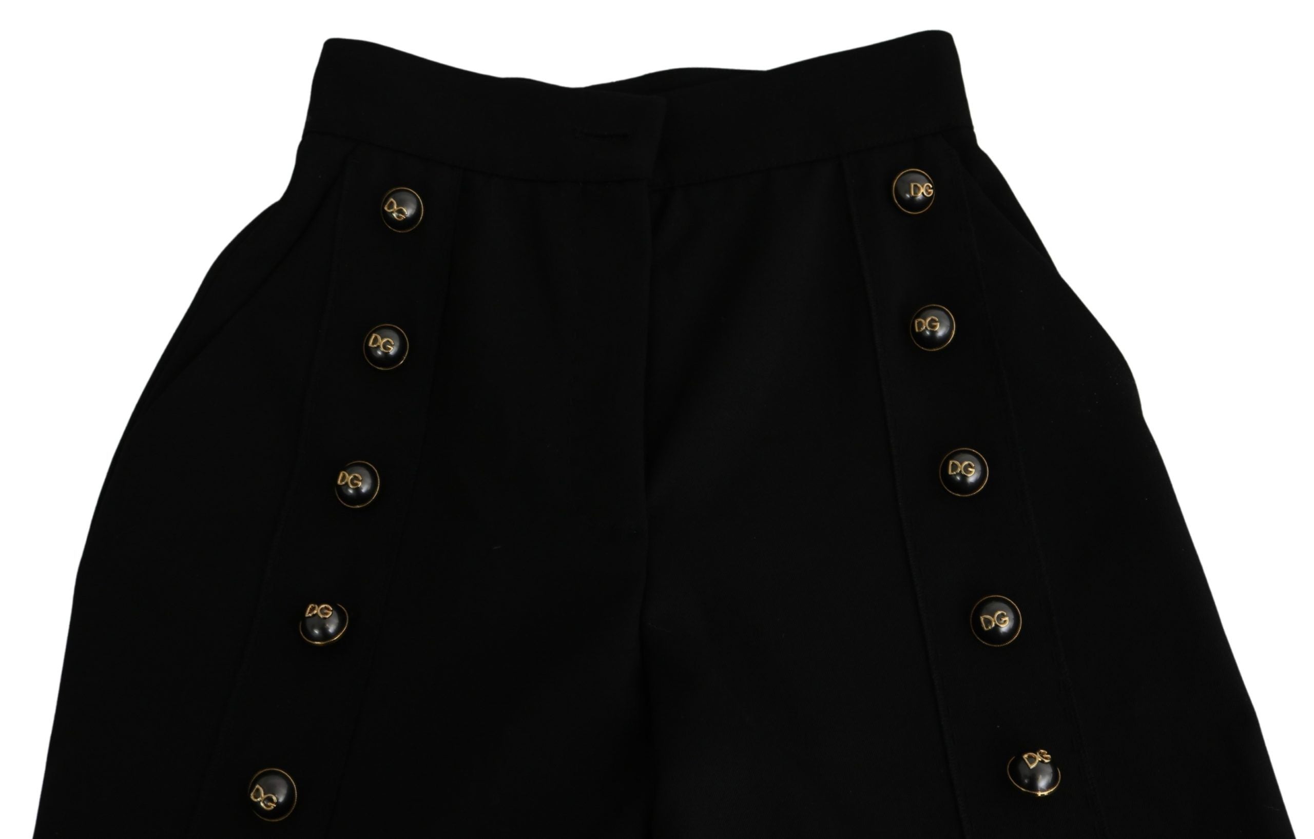 Black wide wool cropped trouser pant by Dolce & Gabbana, featuring a tailored fit and cropped length with a sleek, sophisticated style.