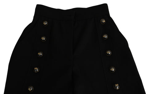 Black wide wool cropped trouser pant by Dolce & Gabbana, featuring a tailored fit and cropped length with a sleek, sophisticated style.