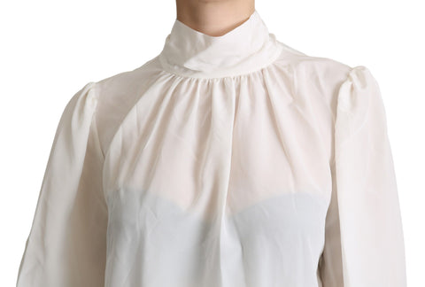 White silk long-sleeved blouse with pussy bow detail by Dolce & Gabbana, elegant and stylish for sophisticated looks.
