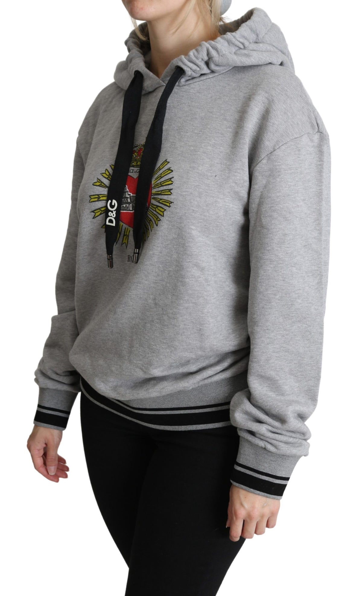 Gray printed hooded Dolce & Gabbana logo sweater with exclusive design, featuring a cozy hood and stylish logo details.