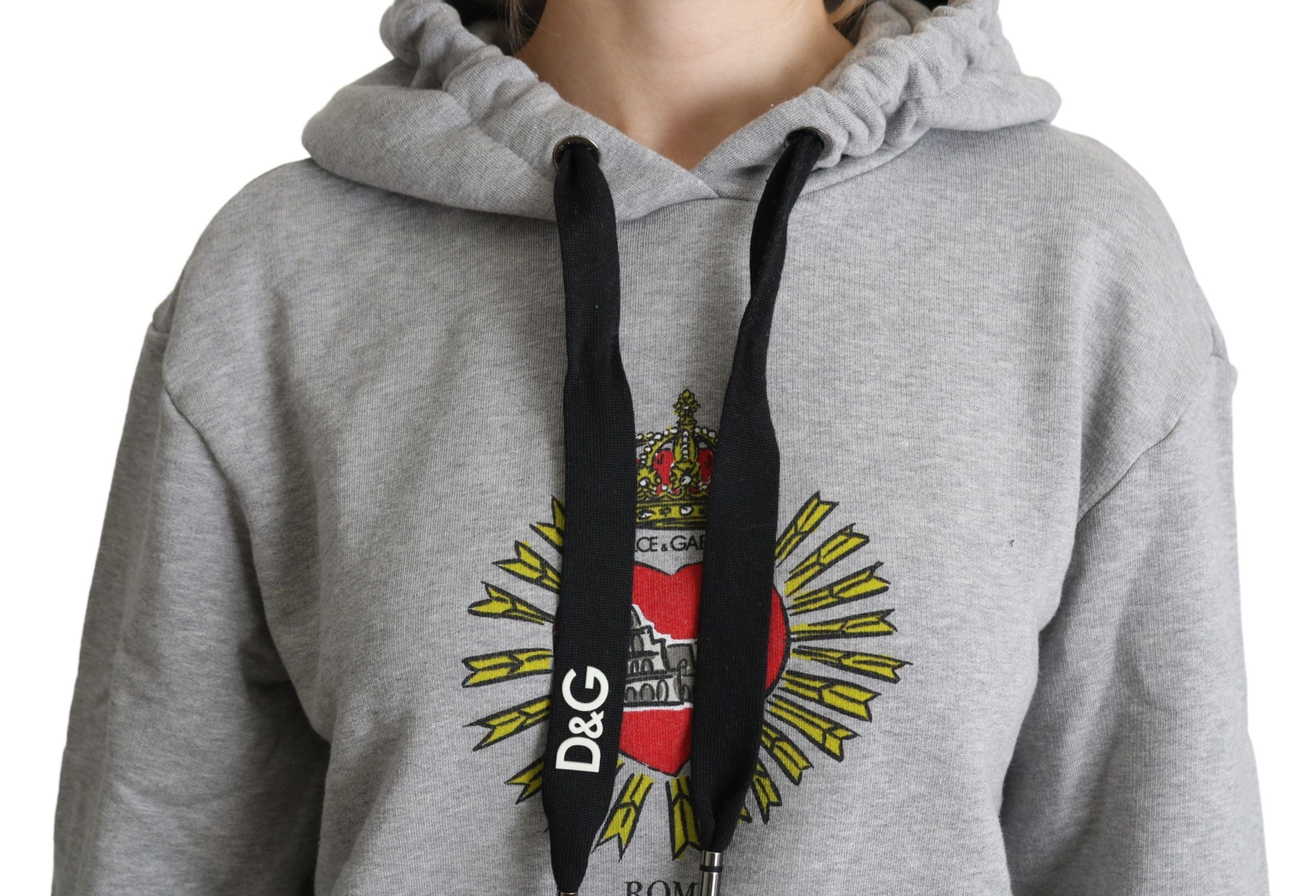 Gray printed hooded sweater with Dolce & Gabbana exclusive logo, featuring a casual fit and graphic design.