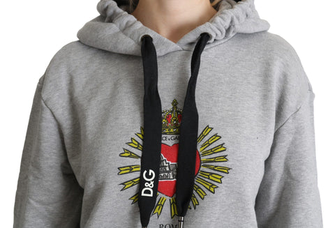 Gray printed hooded sweater with Dolce & Gabbana exclusive logo, featuring a casual fit and graphic design.