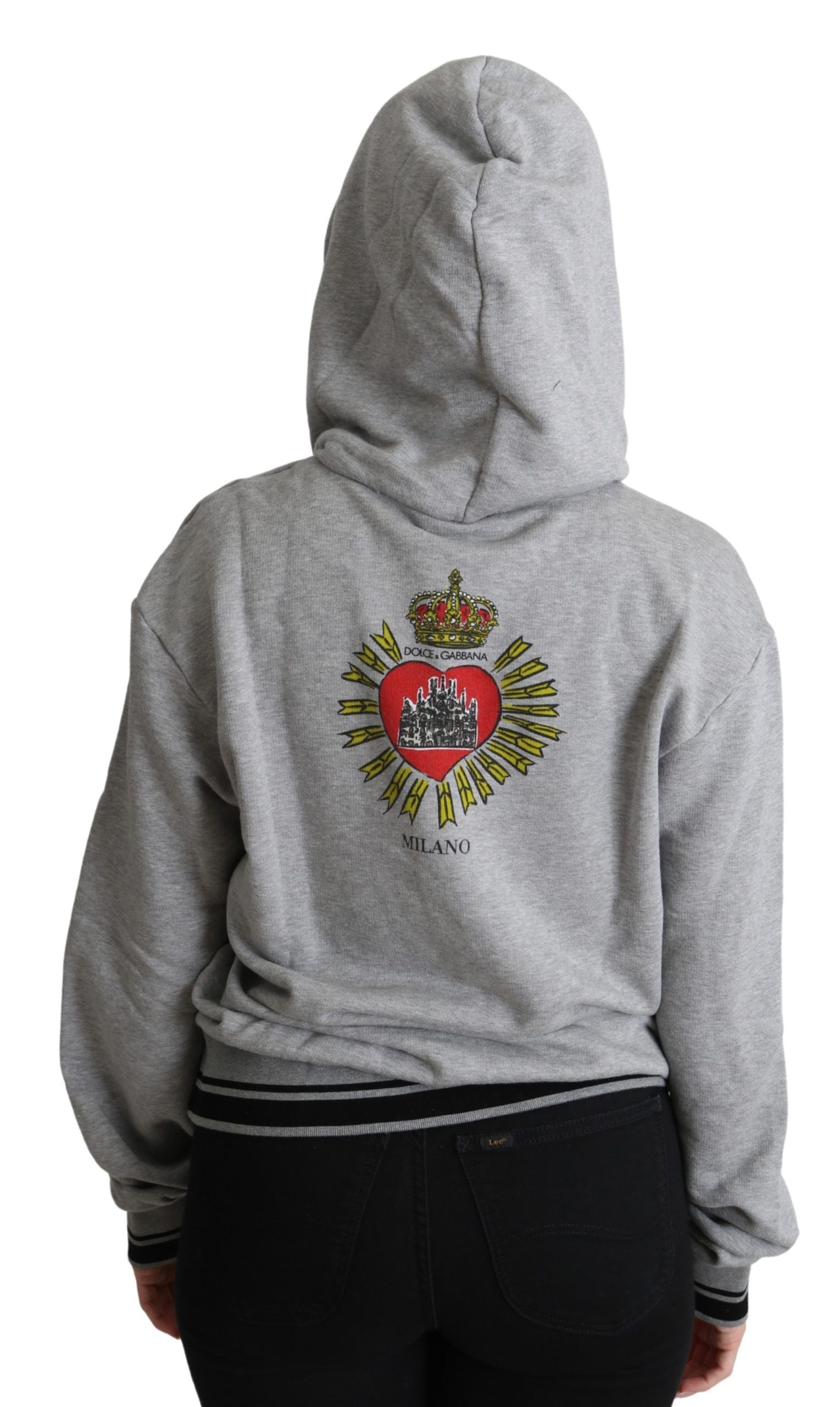 Gray printed hooded logo sweater by Dolce & Gabbana, featuring a cozy design with exclusive branding details.