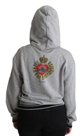 Gray printed hooded logo sweater by Dolce & Gabbana, featuring a cozy design with exclusive branding details.