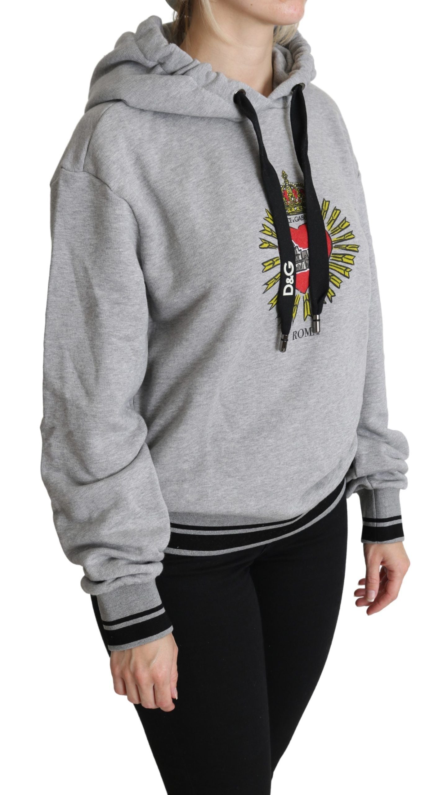 Gray printed hooded Dolce & Gabbana logo sweater, showcasing a stylish hooded design with exclusive branding and graphic pattern.