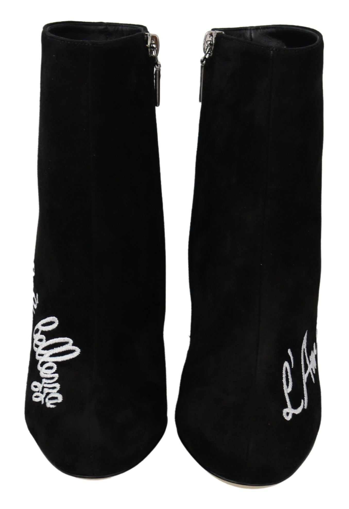 Black suede L'Amore E'Bellezza boots by Dolce & Gabbana, featuring sleek design and stylish ankle height.