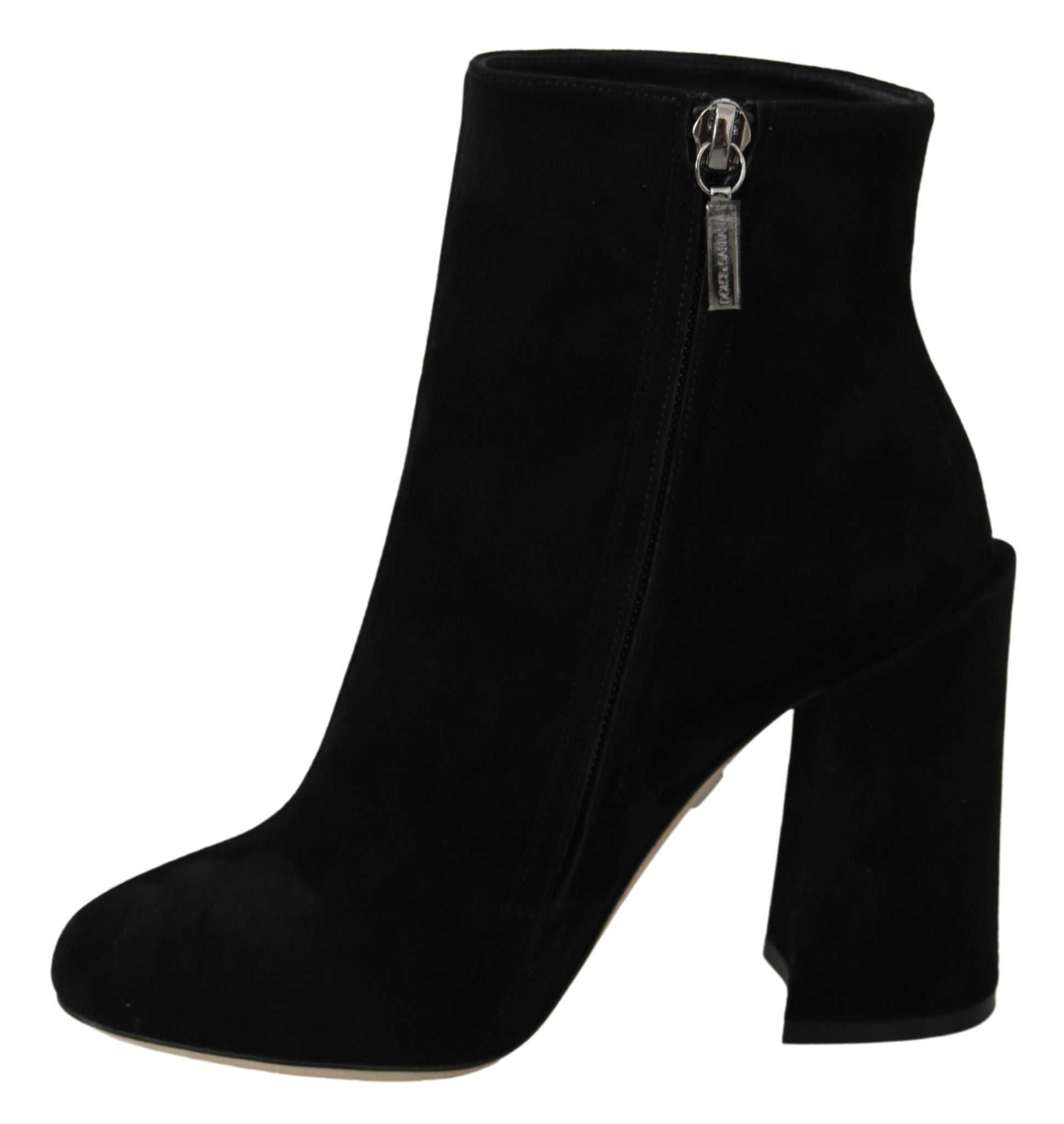 Black suede L'Amore E'Bellezza boots by Dolce & Gabbana, featuring sleek design and stylish ankle height.