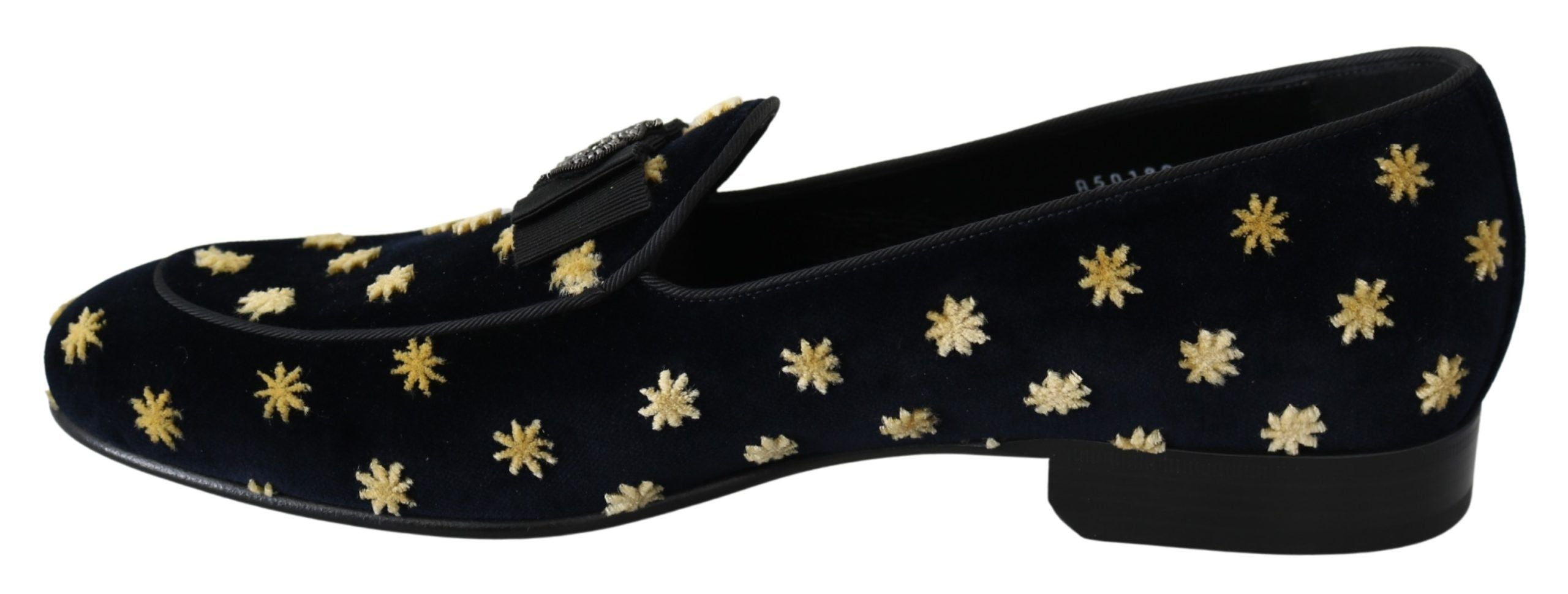 Blue velvet crown slippers loafers by Dolce & Gabbana, showcasing luxurious velvet material and ornate crown design.
