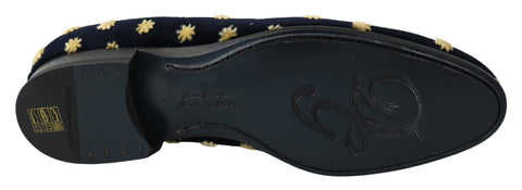 Blue velvet crown loafers by Dolce & Gabbana featuring a luxurious design and slip-on style.